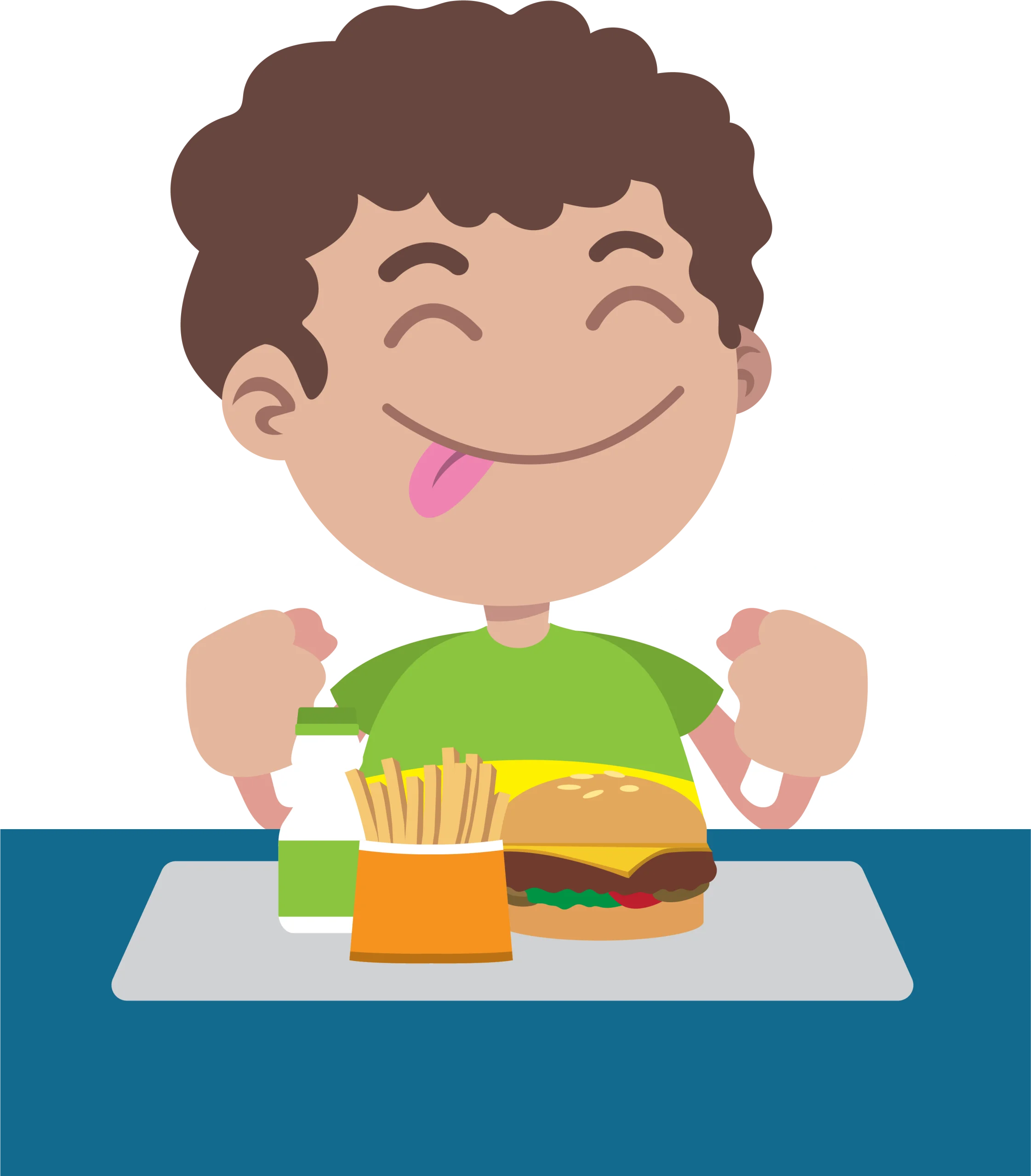 Delightful Lunch Clipart: Cheerful Boy Enjoying Fast Food Meal with Excitement