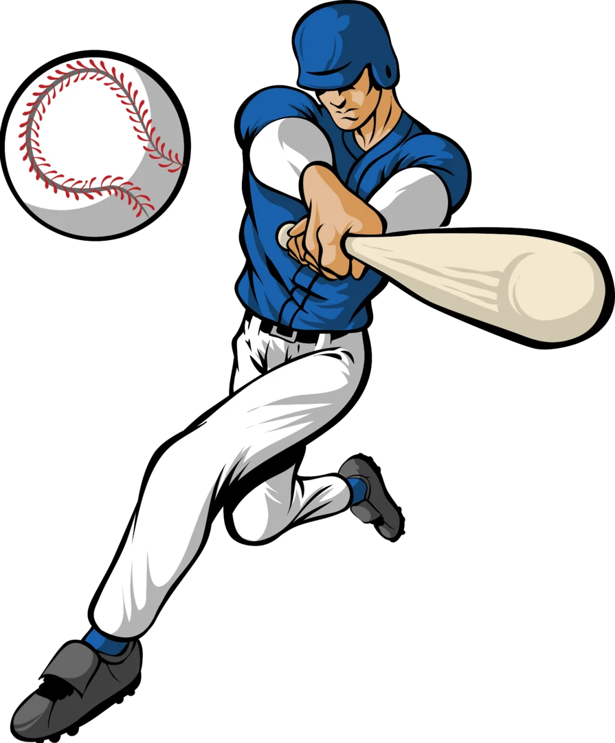 Dynamic Baseball Player Swinging Bat Mid-Action Baseball Clipart Illustration