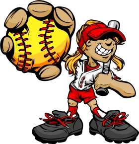 Dynamic Softball Player Cartoon Clipart with Energetic Softball Design