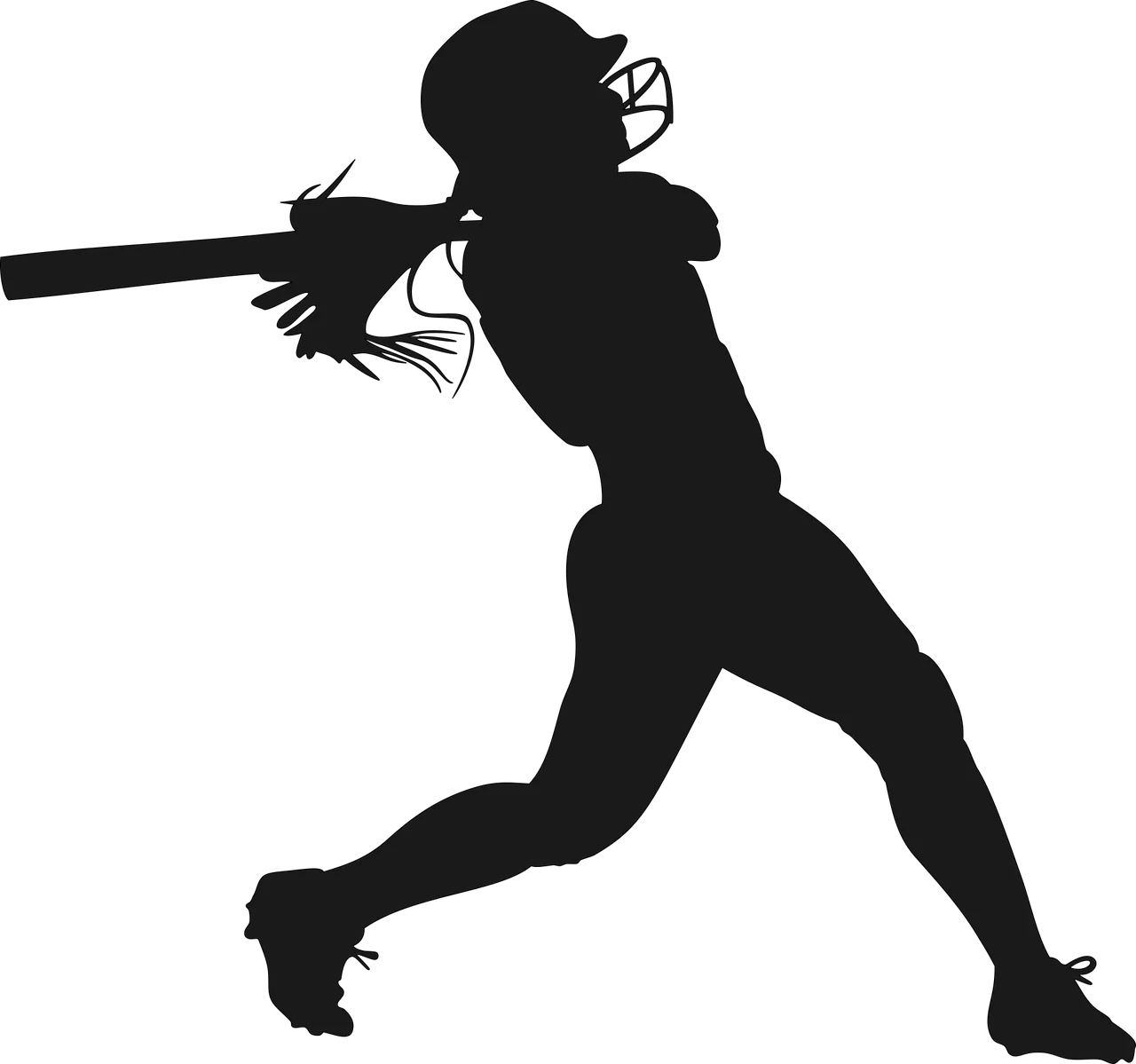 Dynamic Softball Player Silhouette Action Clipart - Powerful Batting Stance