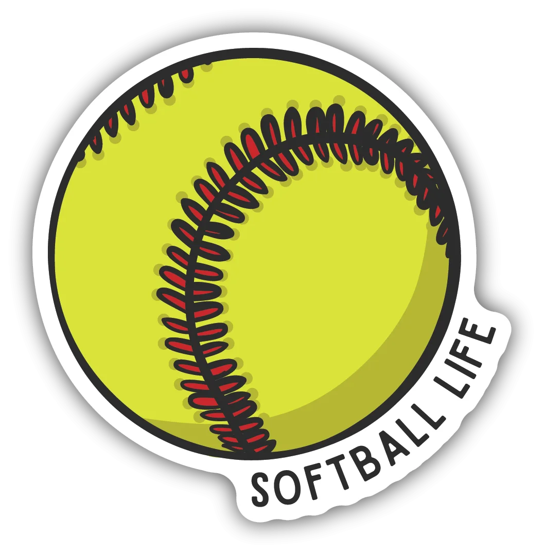 Energetic Neon Yellow Softball Life Emblem Clipart Design with Bold Stitching
