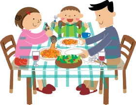 Family Mealtime Clipart: Joyful Gathering Around a Colorful Dining Table