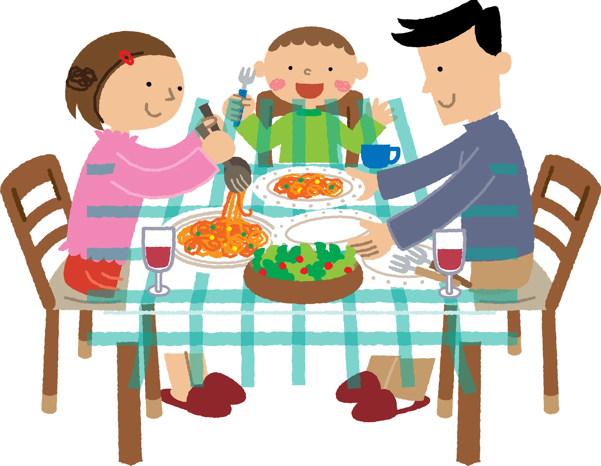 Family Mealtime Clipart: Joyful Gathering Around a Colorful Dining Table