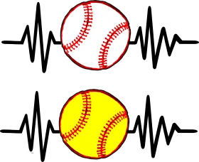 Heartbeat Pulse Softball Baseball Sports Enthusiast Clipart Design