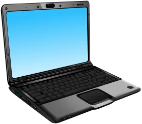Modern Sleek Black and Silver Laptop Clipart Design with Blue Screen