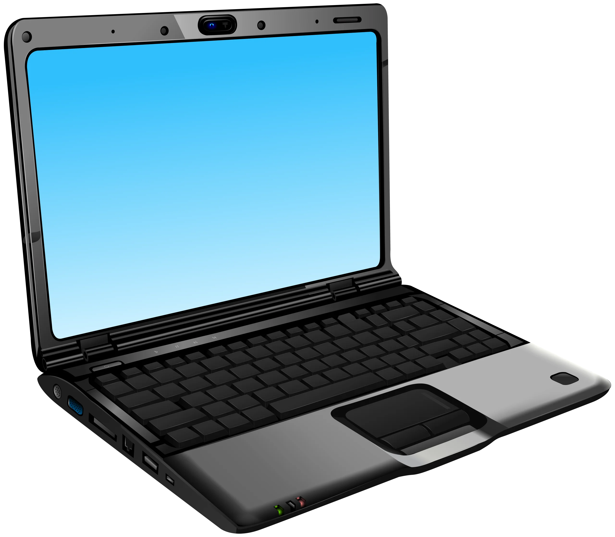 Modern Sleek Black and Silver Laptop Clipart Design with Blue Screen