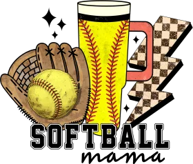 Spirited Softball Mama Clipart Design with Glove, Ball, and Checkerboard Accent