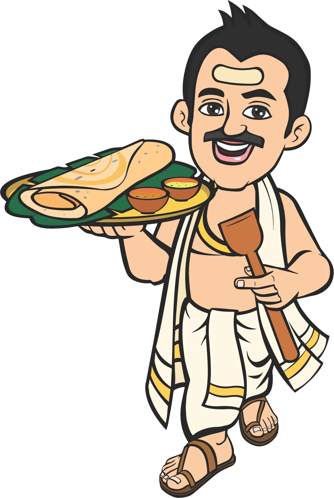 Traditional South Indian Chef Serving Delectable Lunch Clipart Illustration