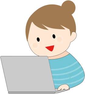 Cheerful Woman Working on Laptop Clipart with Friendly Expression and Blue Striped Shirt