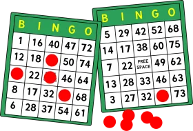 Classic Green Bingo Cards and Red Markers Vintage Clipart Illustration Collection