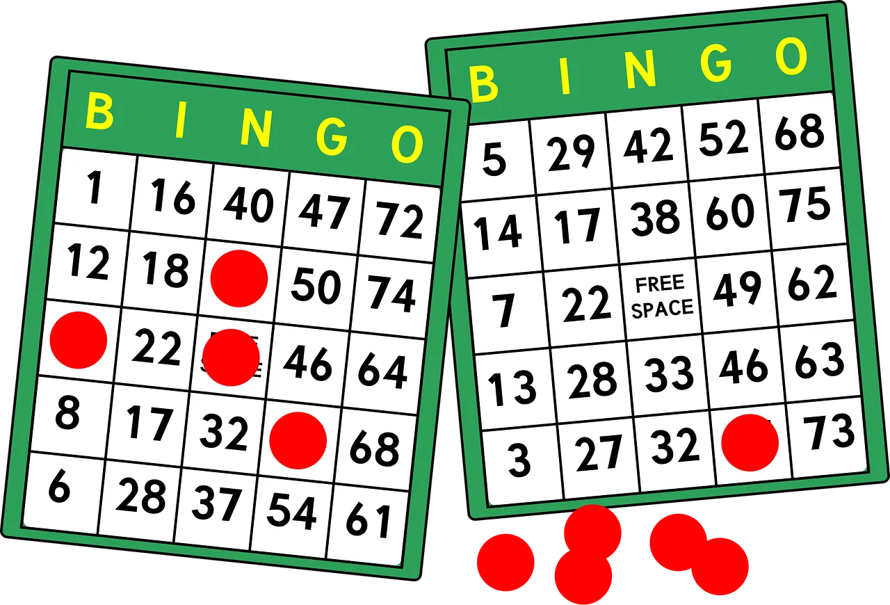 Classic Green Bingo Cards and Red Markers Vintage Clipart Illustration Collection