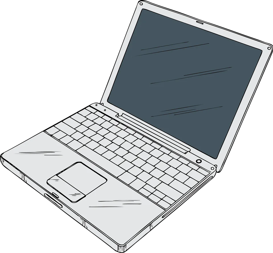 Classic White and Gray Laptop Clipart Illustration - Sleek Tech Design Sketch