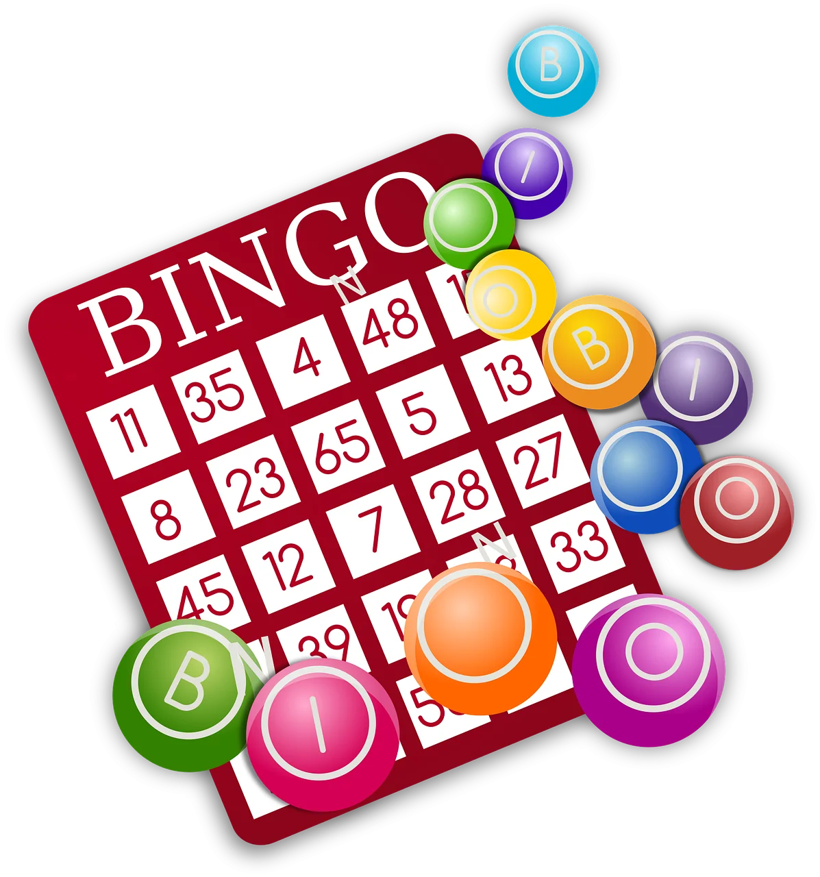 Colorful Bingo Game Clipart with Playful Numbered Balls and Card Design