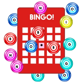 Colorful Interactive Bingo Game Board with Numbered Caller Balls Clipart Design