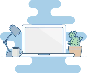 Minimalist Home Office Workspace with Laptop and Decorative Accessories Clipart Illustration