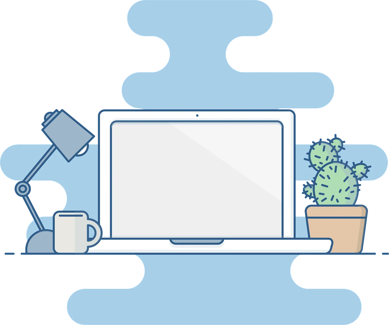 Minimalist Home Office Workspace with Laptop and Decorative Accessories Clipart Illustration