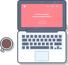 Minimalist Modern Laptop Clipart with Coffee Mug Side Illustration