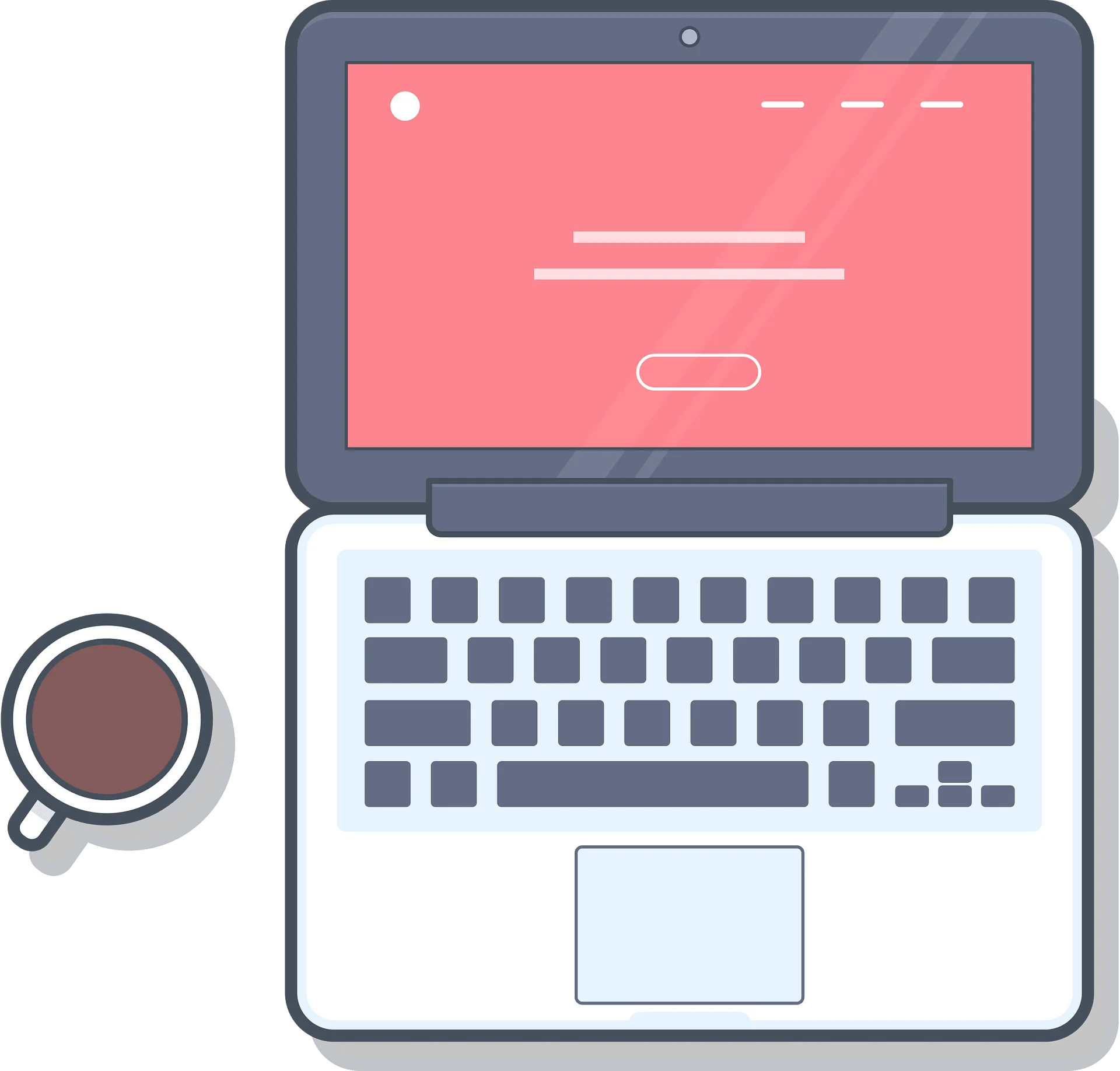 Minimalist Modern Laptop Clipart with Coffee Mug Side Illustration