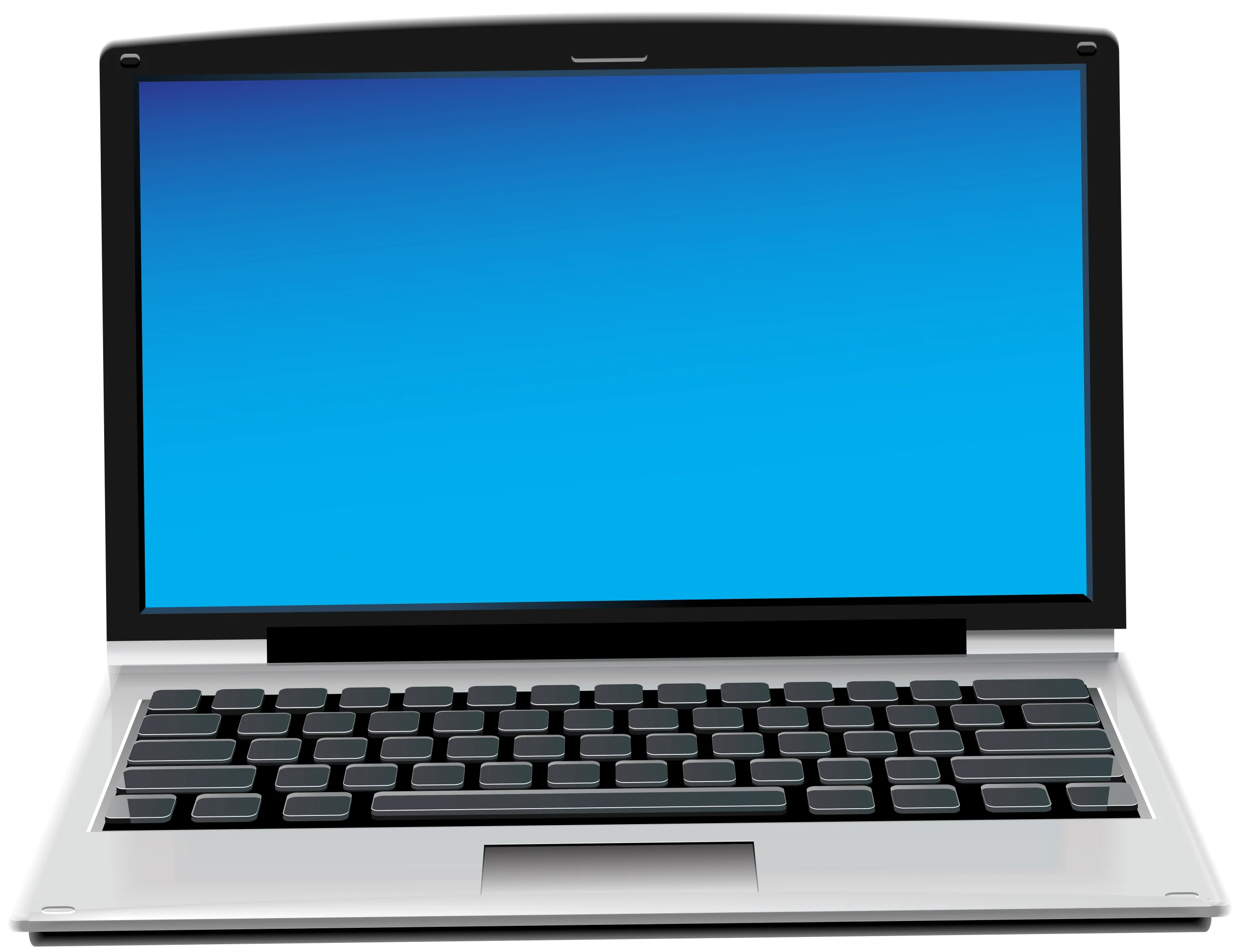 Modern Sleek Silver Laptop Clipart with Glossy Blue Screen Display