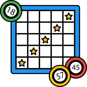 Playful Bingo Clipart with Colorful Numbered Balls and Star-Marked Grid