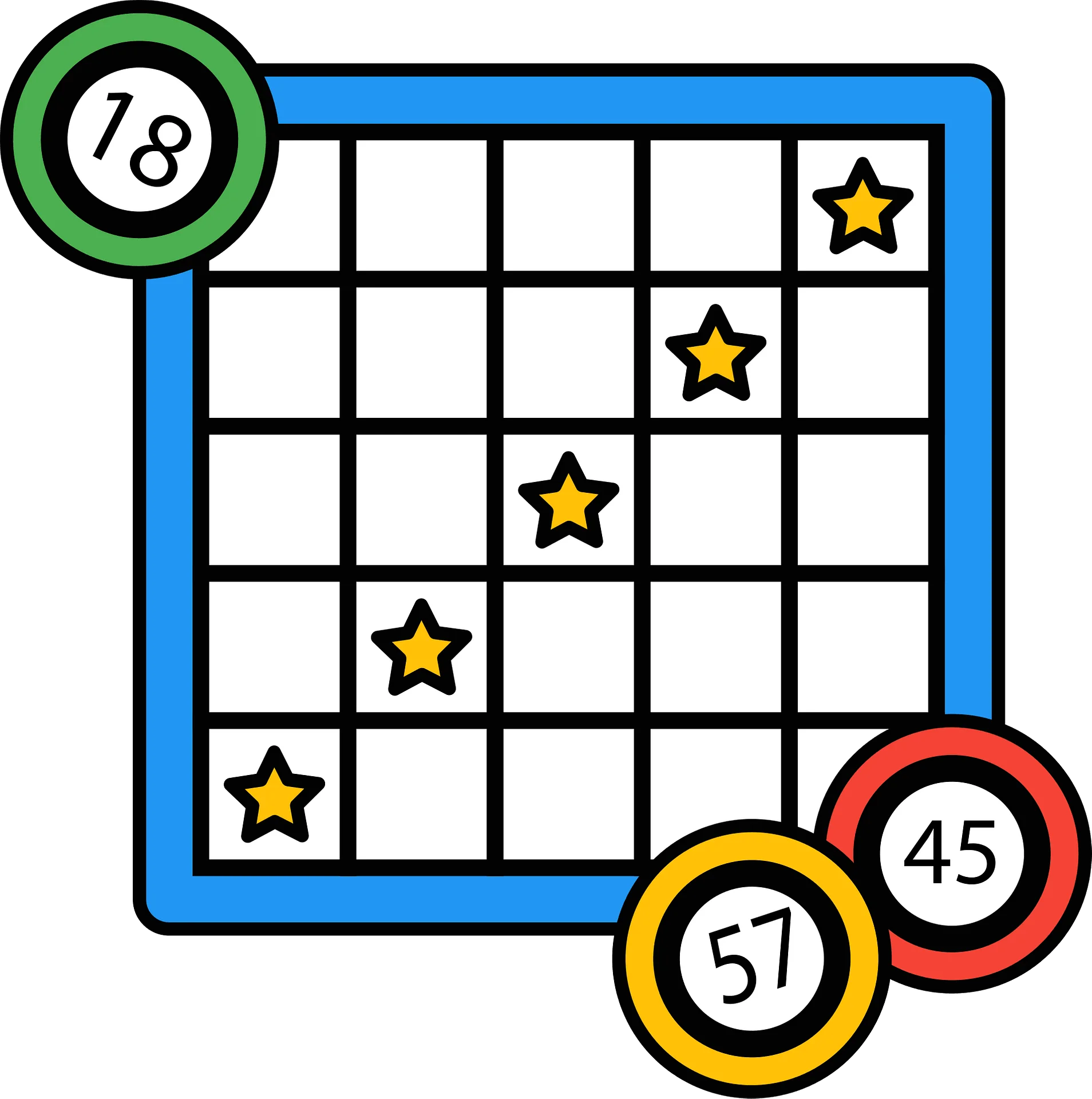 Playful Bingo Clipart with Colorful Numbered Balls and Star-Marked Grid