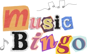 Playful Music Bingo Clipart: Colorful Letters and Musical Notes Collage Design