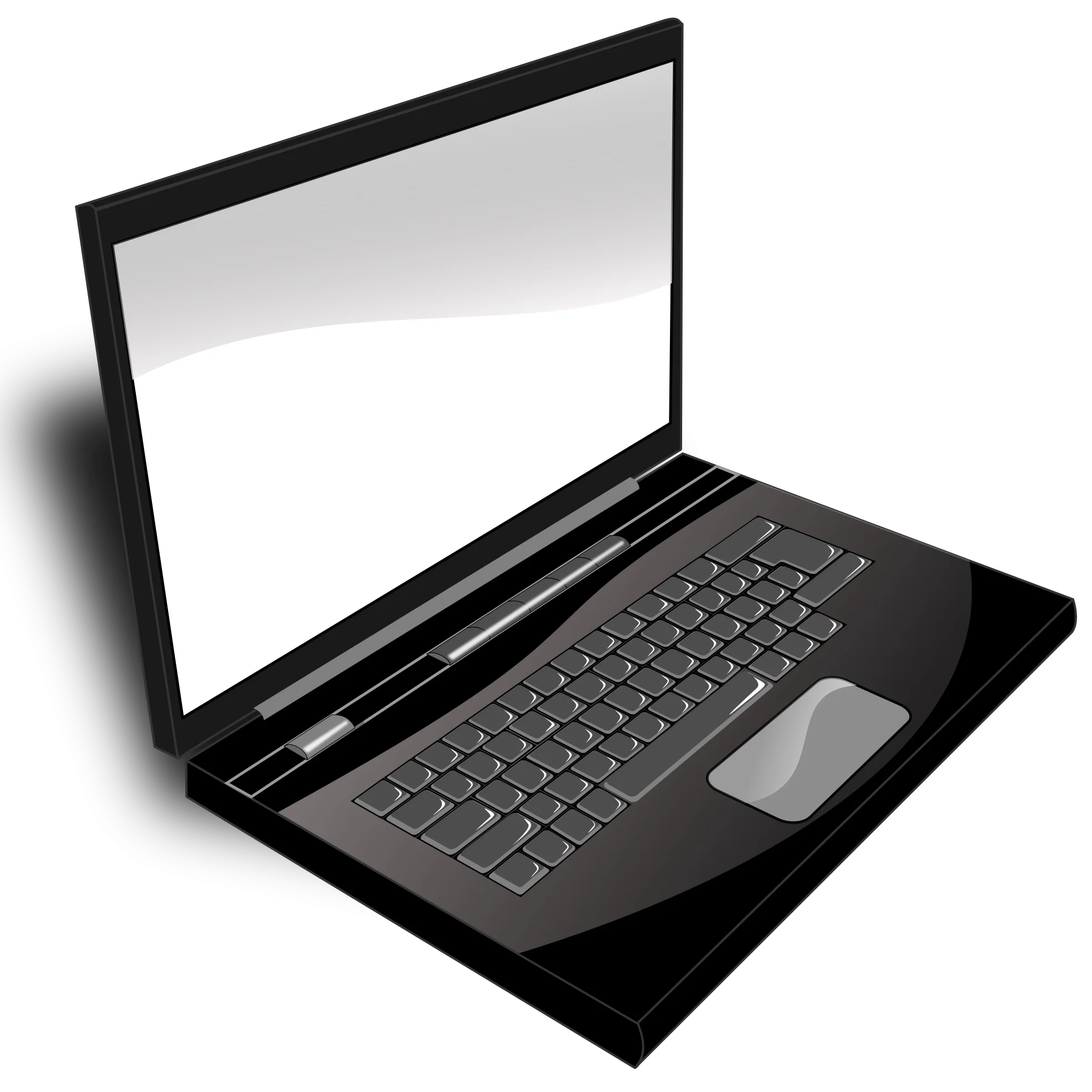 Sleek Black Laptop Clipart Design with Glossy Screen and Keyboard Illustration