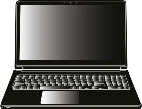 Sleek Black Laptop Clipart Illustration with Realistic Metallic Sheen