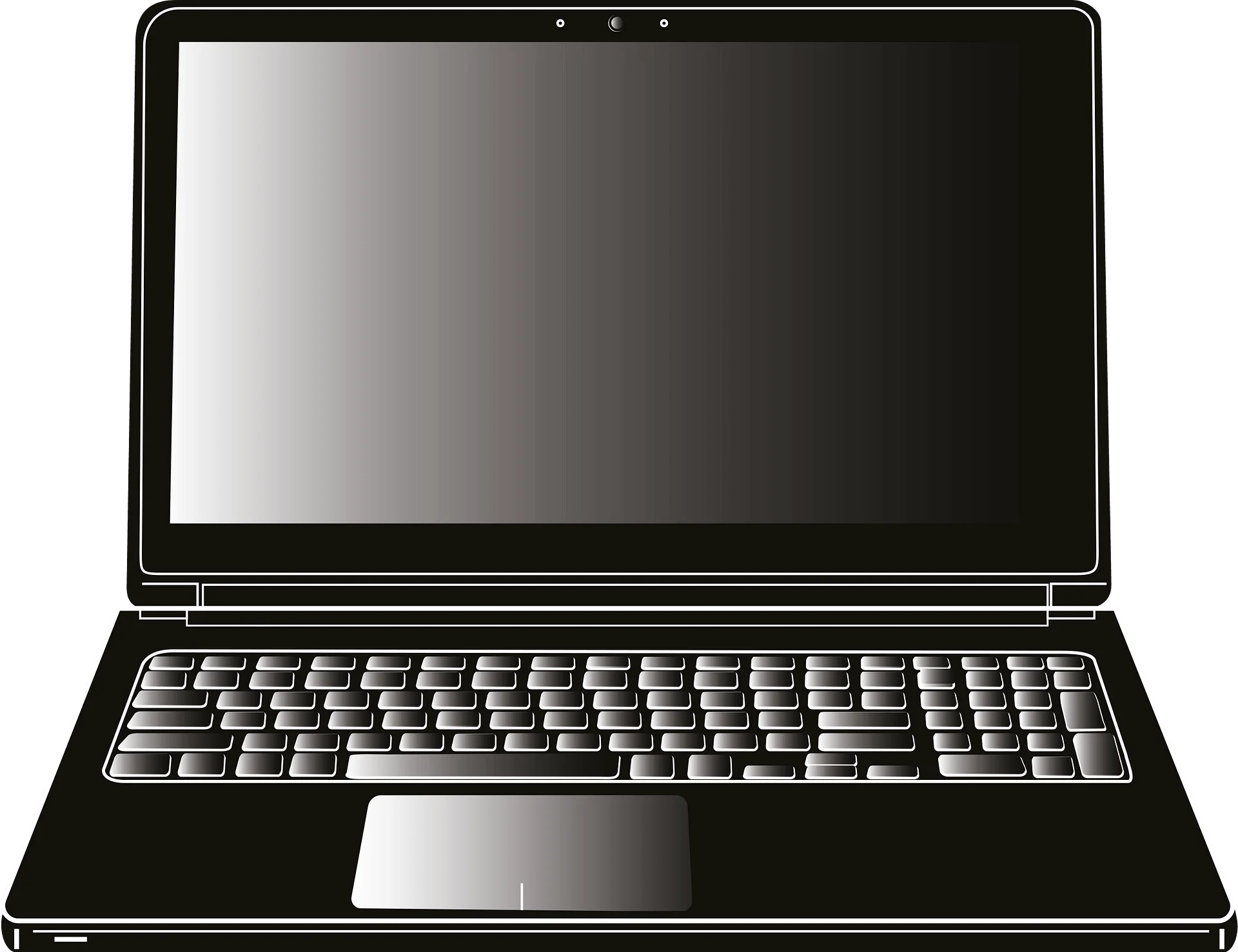 Sleek Black Laptop Clipart Illustration with Realistic Metallic Sheen