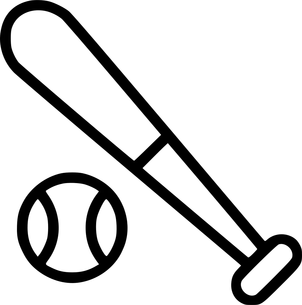 Classic Baseball Bat and Ball Minimalist Black and White Clipart Design