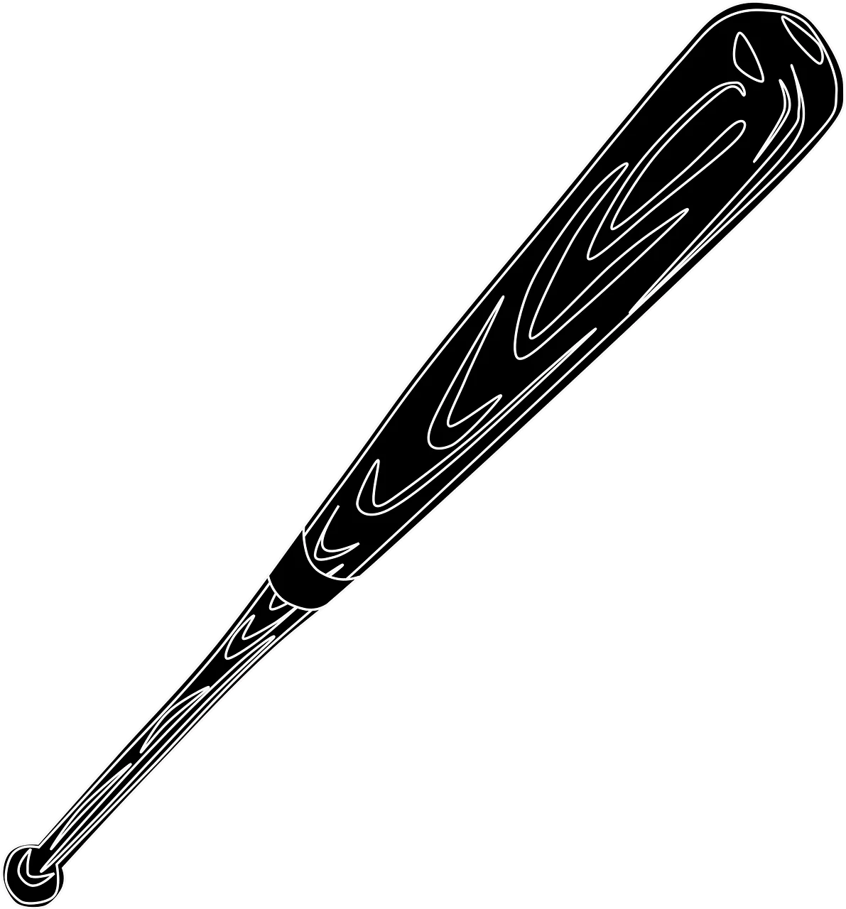 Classic Baseball Bat Clipart Silhouette in Bold Black Monochromatic Design