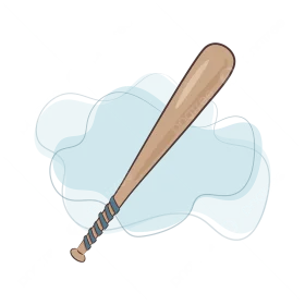 Classic Wooden Baseball Bat Clipart with Soft Blue Cloud Background Design