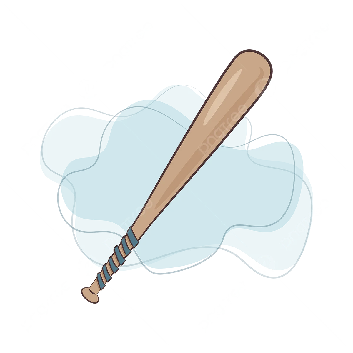 Classic Wooden Baseball Bat Clipart with Soft Blue Cloud Background Design