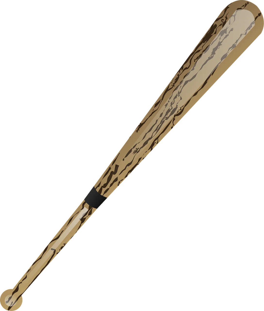 Vintage Wooden Baseball Bat Clipart - Rustic Sporting Equipment Illustration