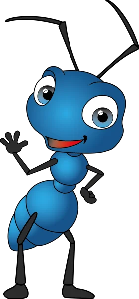 Blue Cartoon Ant Clipart: Cheerful Insect Character with Friendly Smile