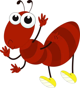 Cheerful Red Cartoon Ant Clipart with Playful Expression and Big Eyes
