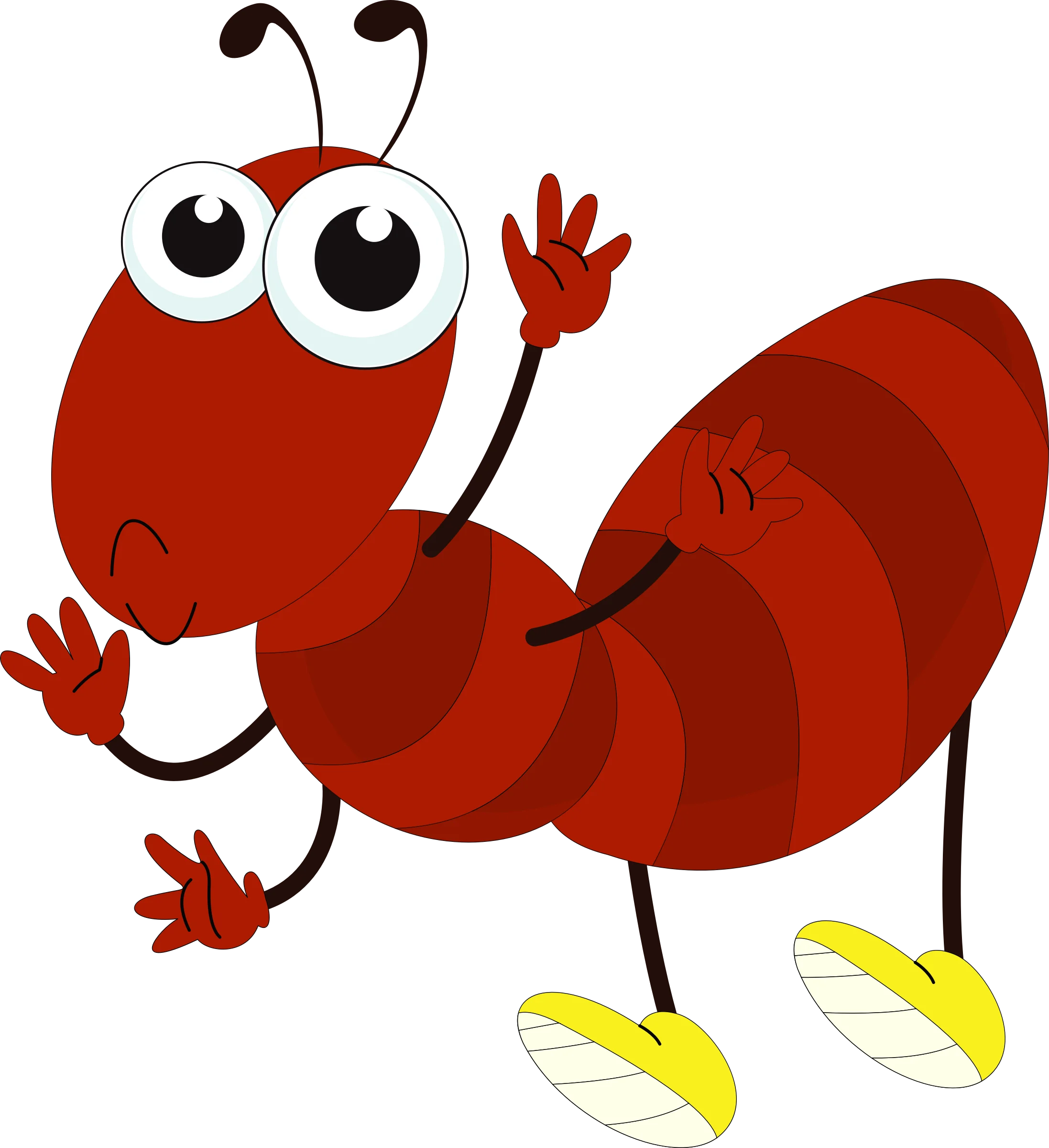 Cheerful Red Cartoon Ant Clipart with Playful Expression and Big Eyes