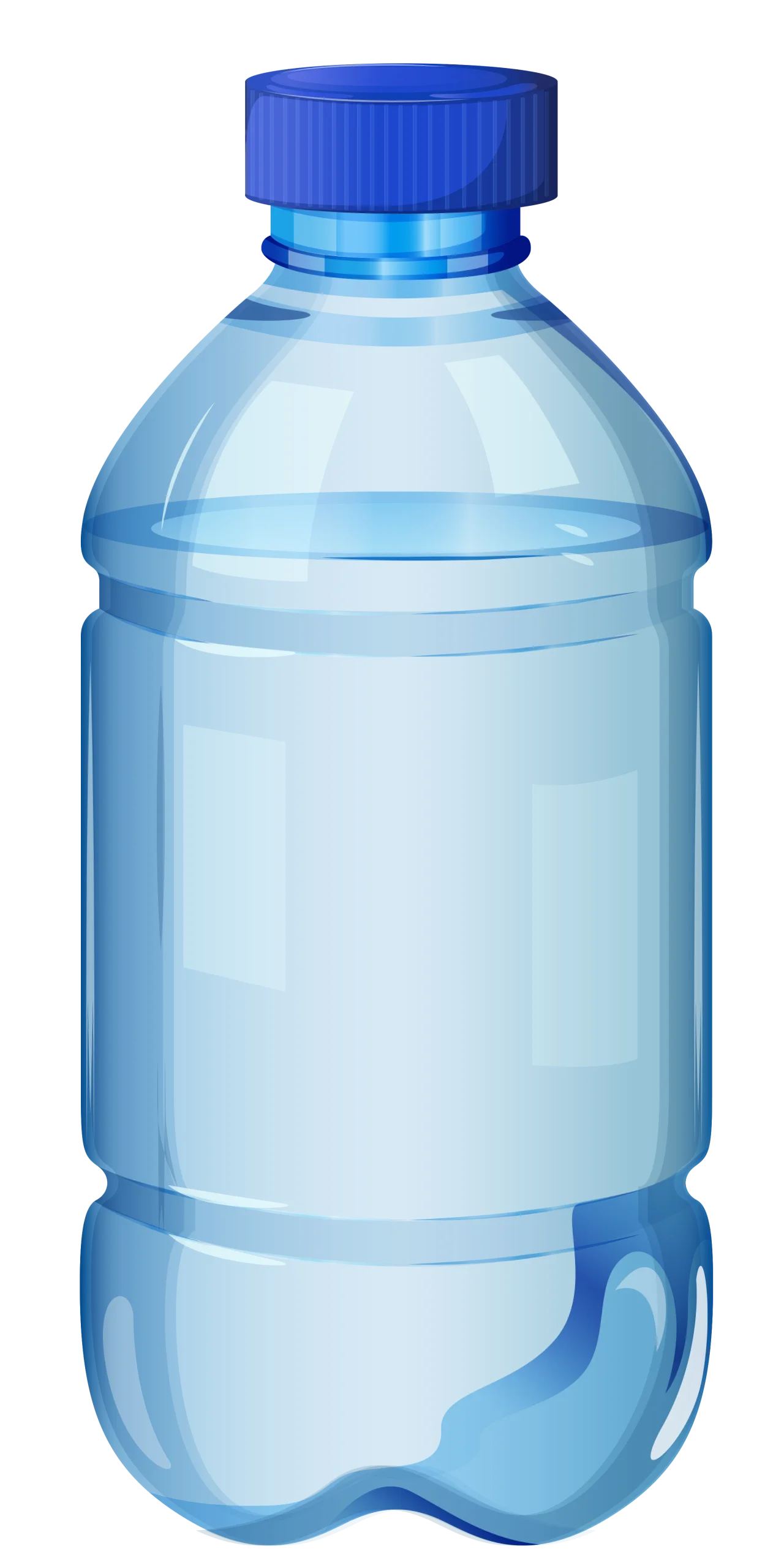 Crystal Clear Plastic Water Bottle Clipart with Blue Cap Illustration