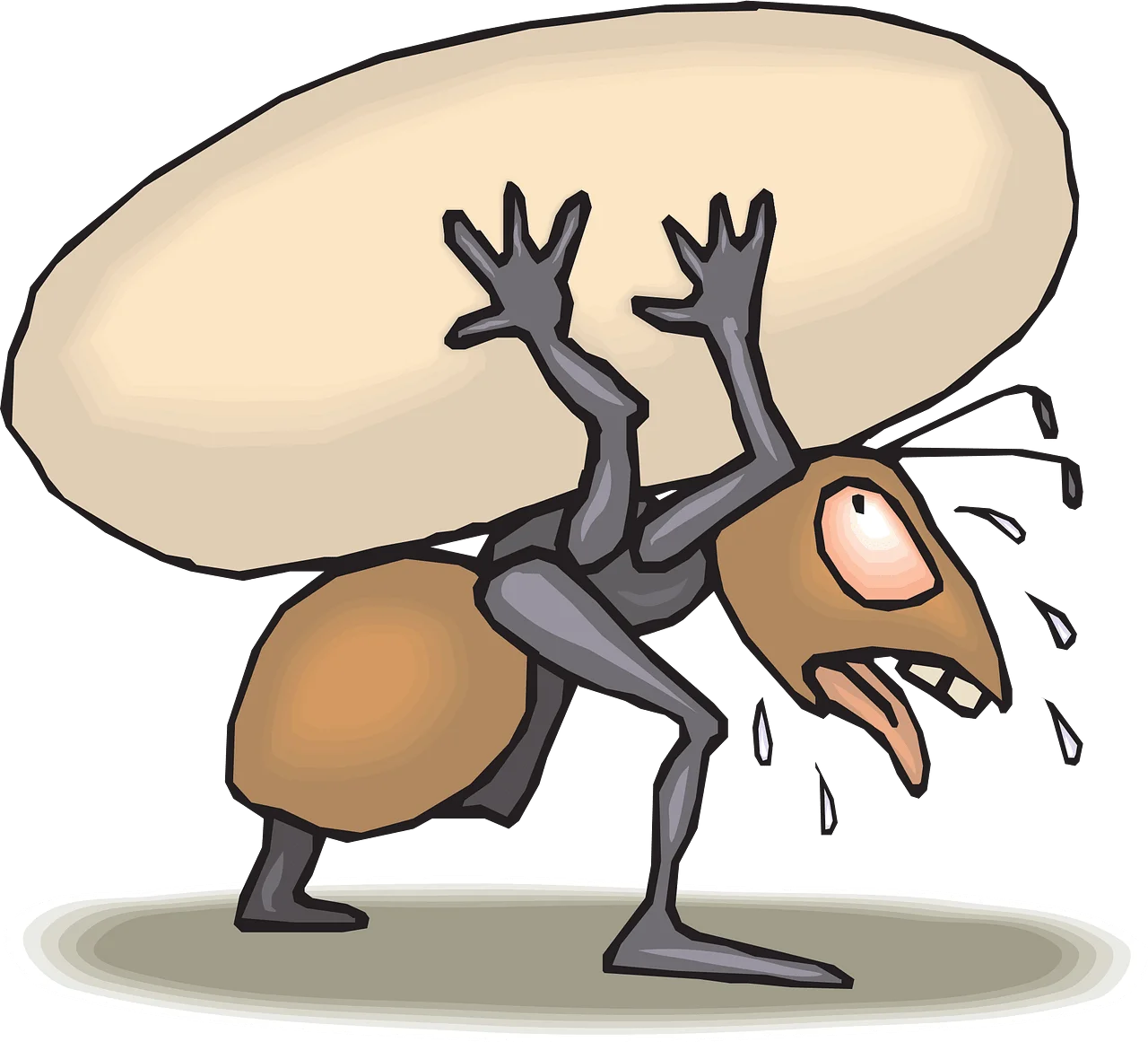 Humorous Cartoon Ant Clipart Carrying Oversized Burden with Comical Struggle
