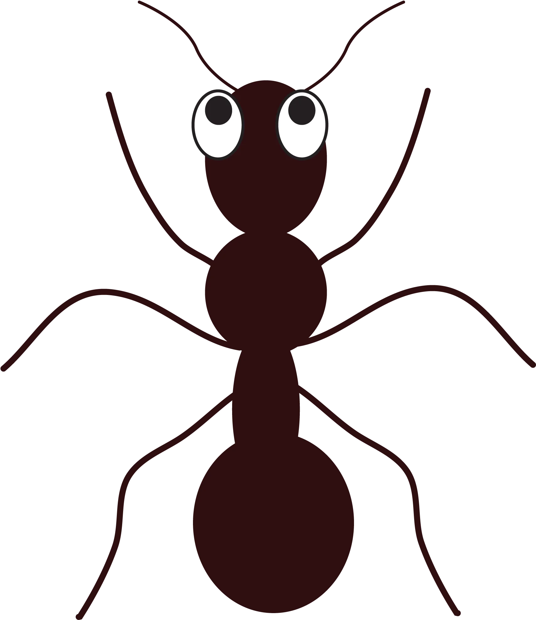 Minimalist Black Silhouette Ant Clipart with Cartoonish Googly Eyes