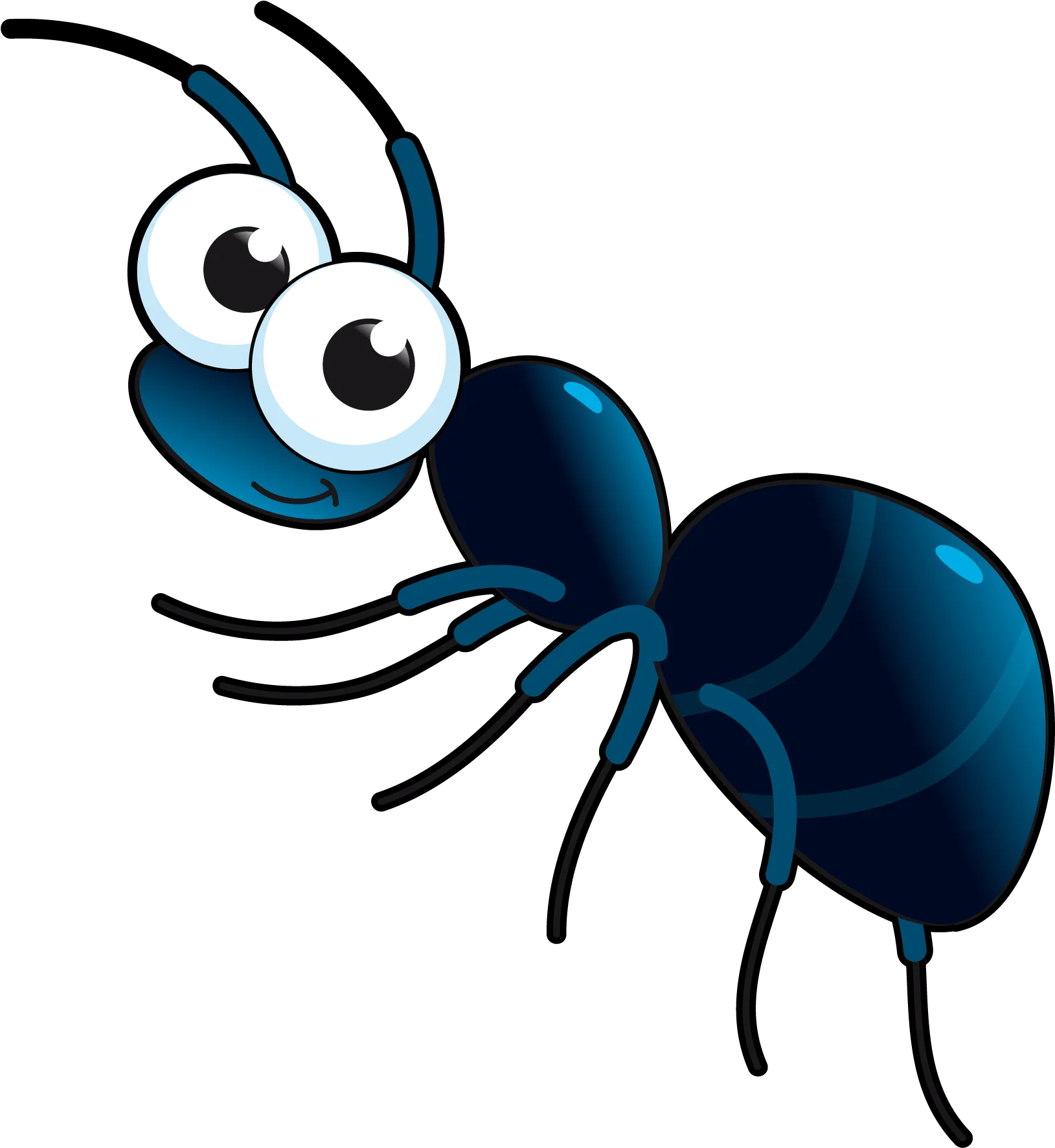 Playful Blue Cartoon Ant Clipart with Googly Eyes and Glossy Finish