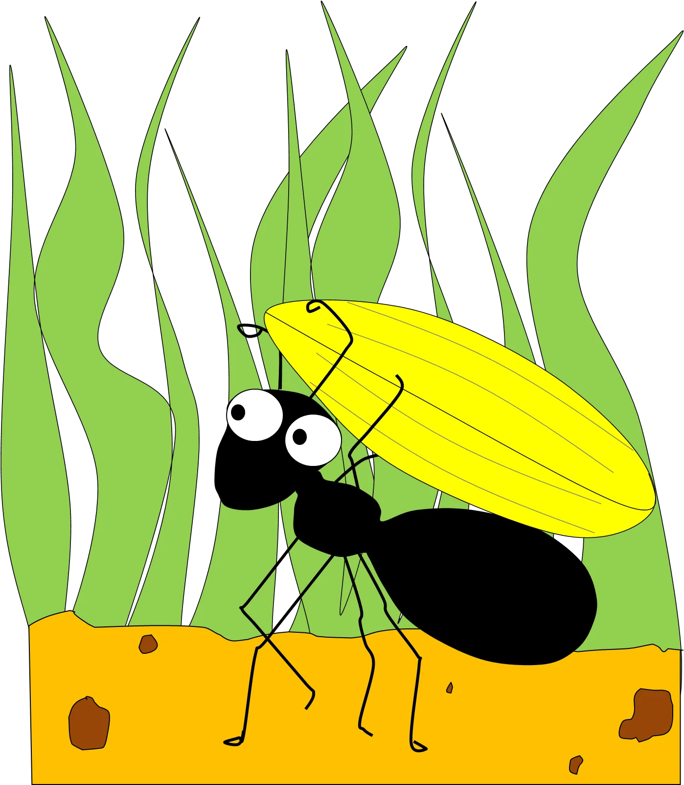 Playful Cartoon Ant Carrying Yellow Leaf Clipart Design for Kids