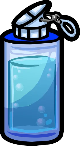 Sleek Blue Cylindrical Water Bottle Clipart with Metallic Cap and Bubbles
