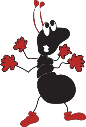 Whimsical Black and Red Cartoon Ant Clipart with Playful Pose and Expressive Design