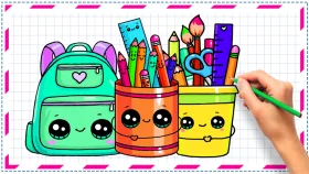 Adorable Kawaii School Supplies Clipart with Cute Cartoon Characters