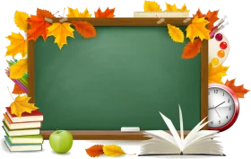 Autumnal School Essentials Clipart: Chalkboard, Books, and Learning Accessories
