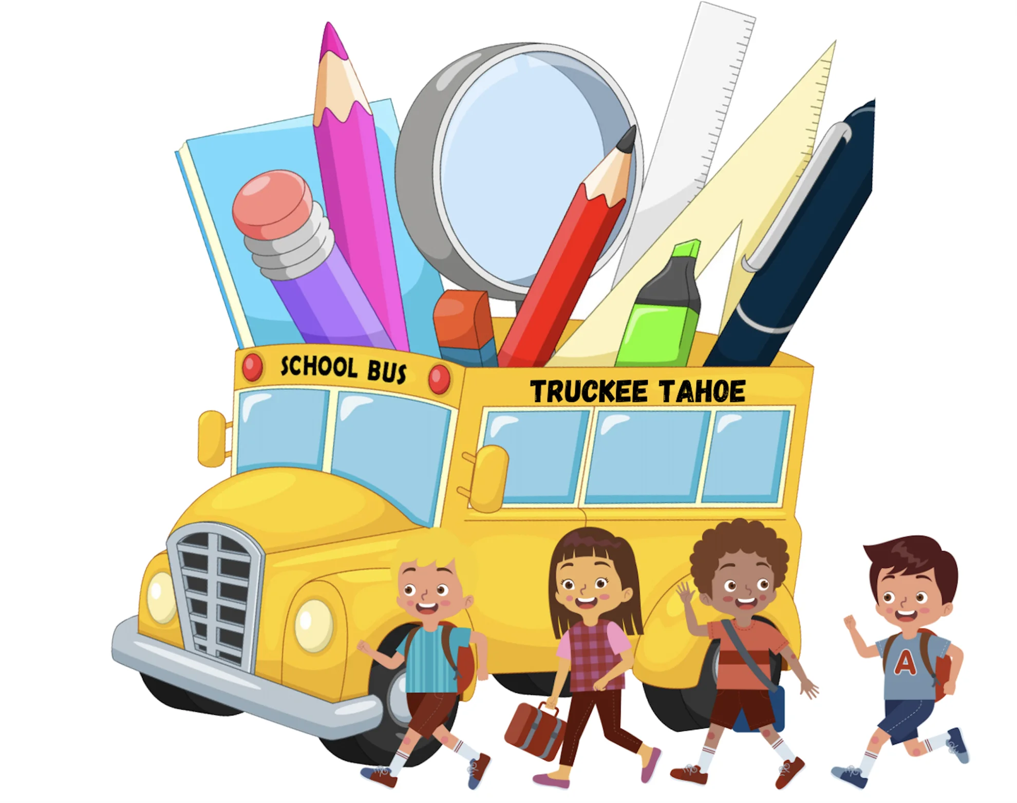 Back-to-School Adventure: Cheerful School Bus and Learning Tools Clipart Collection
