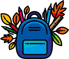 Back-to-School Essentials Backpack and Autumn Leaves Colorful Clipart Design