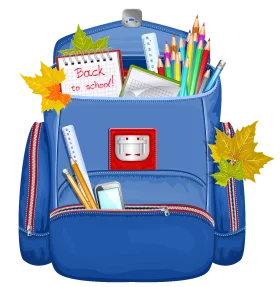 Blue School Backpack Filled with Colorful Educational Supplies Clipart Illustration