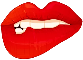 Bold Red Sensual Lip Pose Cartoon Style Clipart Graphic Design Element